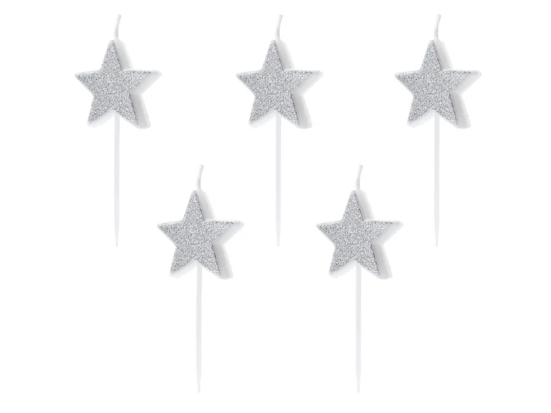 Kaarsjes Sterren Glitter Zilver (5st)