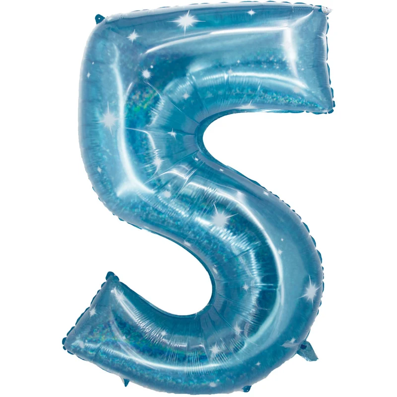 Folieballon Cijfer 5 Galactic Aqua (101cm)