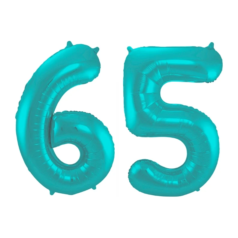 Folieballon 65 jaar metallic pastel aqua mat 86cm