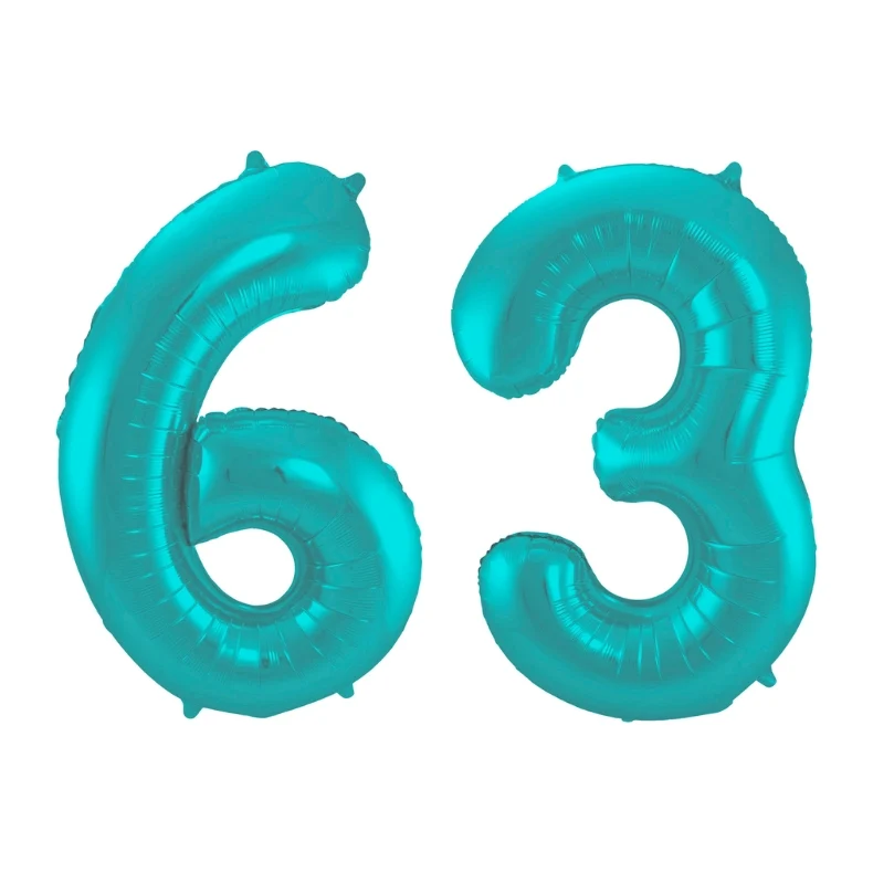 Folieballon 63 jaar metallic pastel aqua mat 86cm