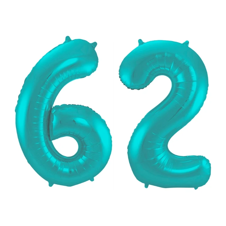 Folieballon 62 jaar metallic pastel aqua mat 86cm