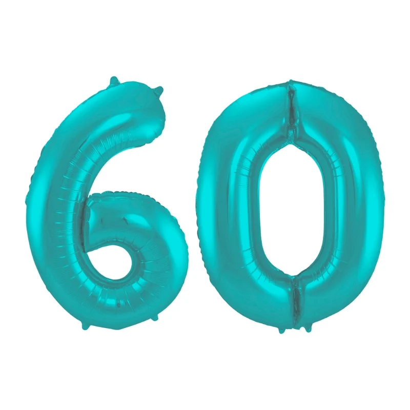 Folieballon 60 jaar metallic pastel aqua mat 86cm