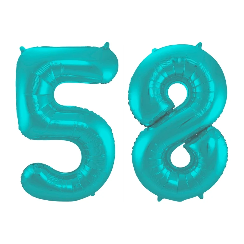 Folieballon 58 jaar metallic pastel aqua mat 86cm