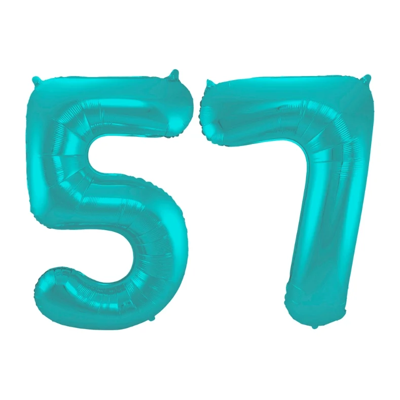 Folieballon 57 jaar metallic pastel aqua mat 86cm