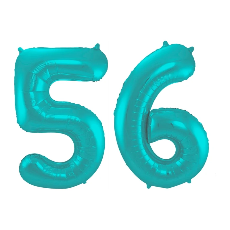 Folieballon 56 jaar metallic pastel aqua mat 86cm