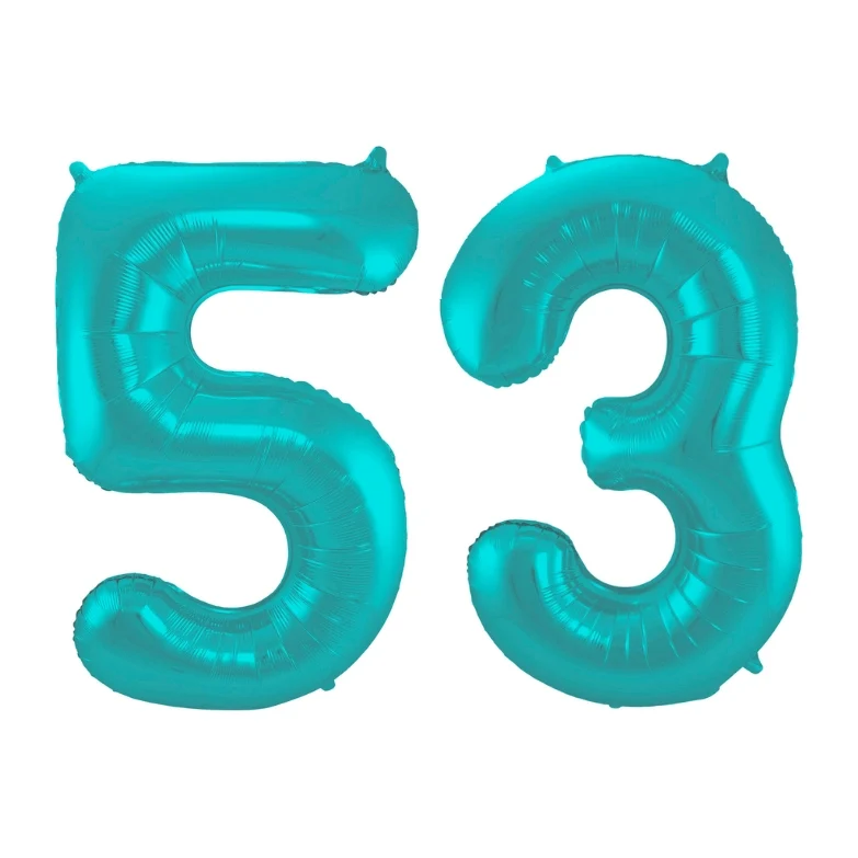 Folieballon 53 jaar metallic pastel aqua mat 86cm