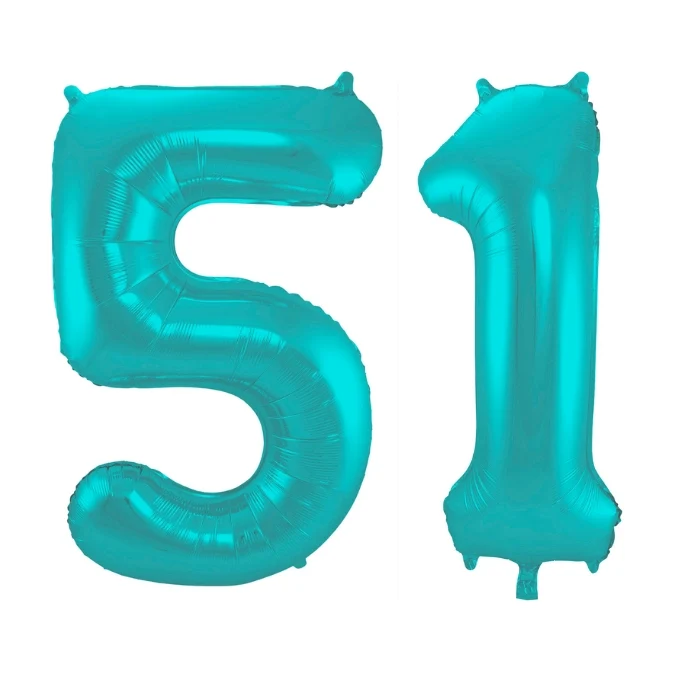 Folieballon 51 jaar metallic pastel aqua mat 86cm
