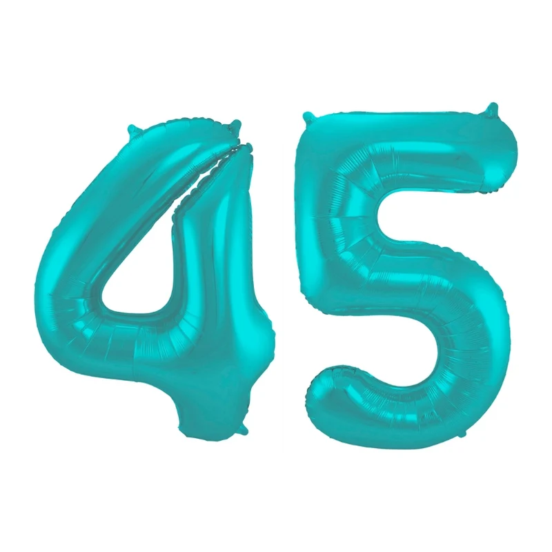 Folieballon 45 jaar metallic pastel aqua mat 86cm