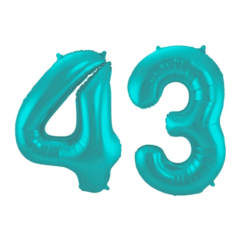 Folieballon 43 jaar metallic pastel aqua mat 86cm