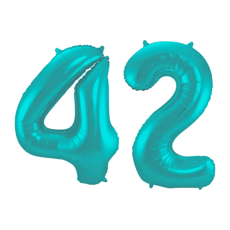 Folieballon 42 jaar metallic pastel aqua mat 86cm