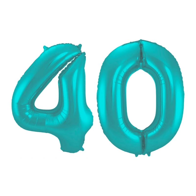 Folieballon 40 jaar metallic pastel aqua mat 86cm
