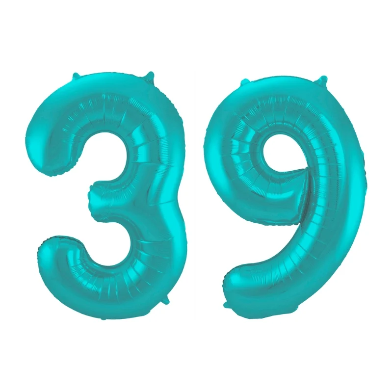 Folieballon 39 jaar metallic pastel aqua mat 86cm