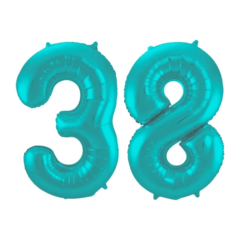 Folieballon 38 jaar metallic pastel aqua mat 86cm