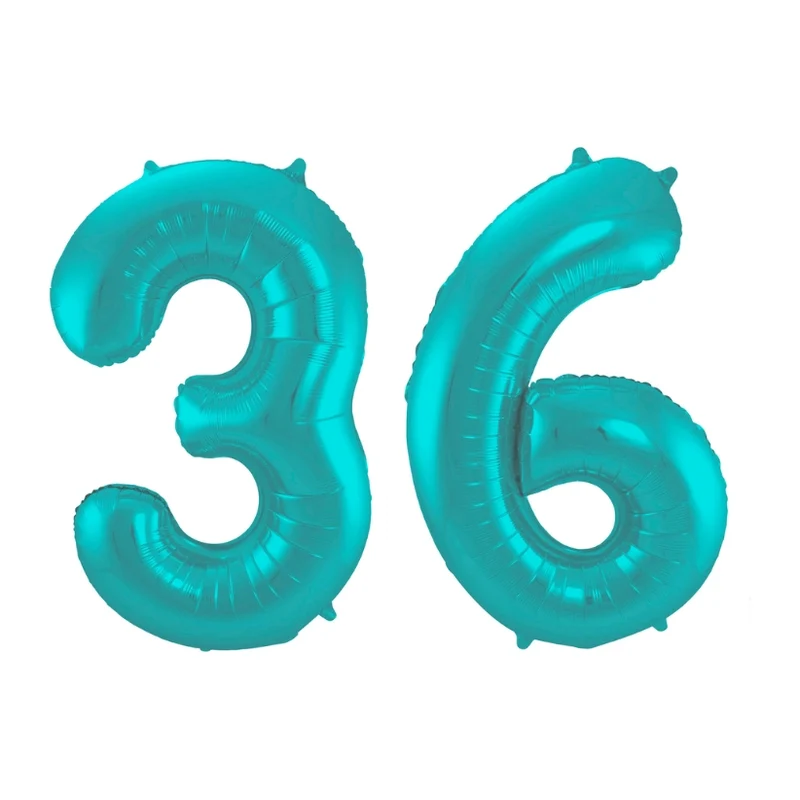 Folieballon 36 jaar metallic pastel aqua mat 86cm