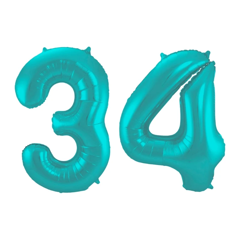 Folieballon 34 jaar metallic pastel aqua mat 86cm
