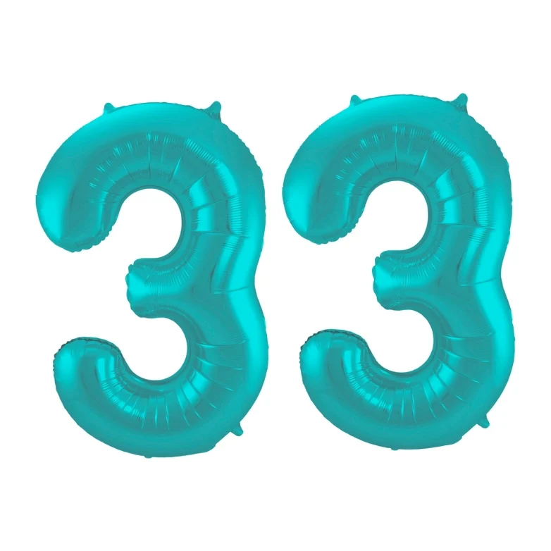 Folieballon 33 jaar metallic pastel aqua mat 86cm