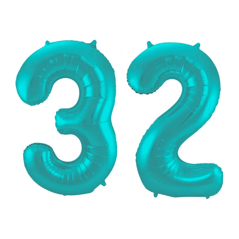 Folieballon 32 jaar metallic pastel aqua mat 86cm