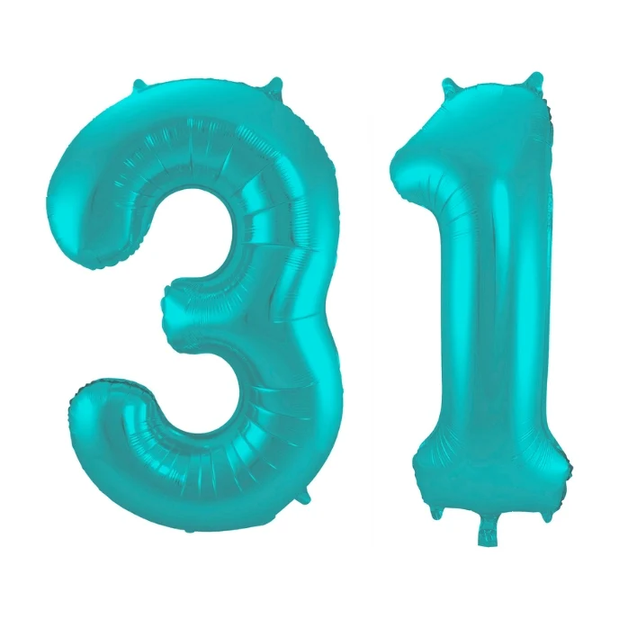 Folieballon 31 jaar metallic pastel aqua mat 86cm