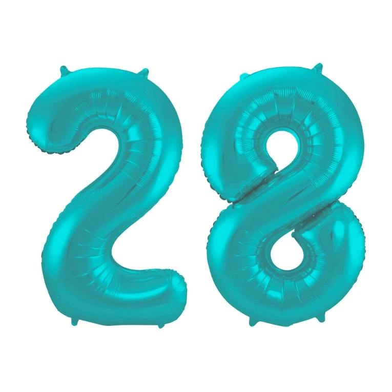 Folieballon 28 jaar metallic pastel aqua mat 86cm