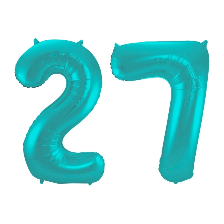 Folieballon 27 jaar metallic pastel aqua mat 86cm