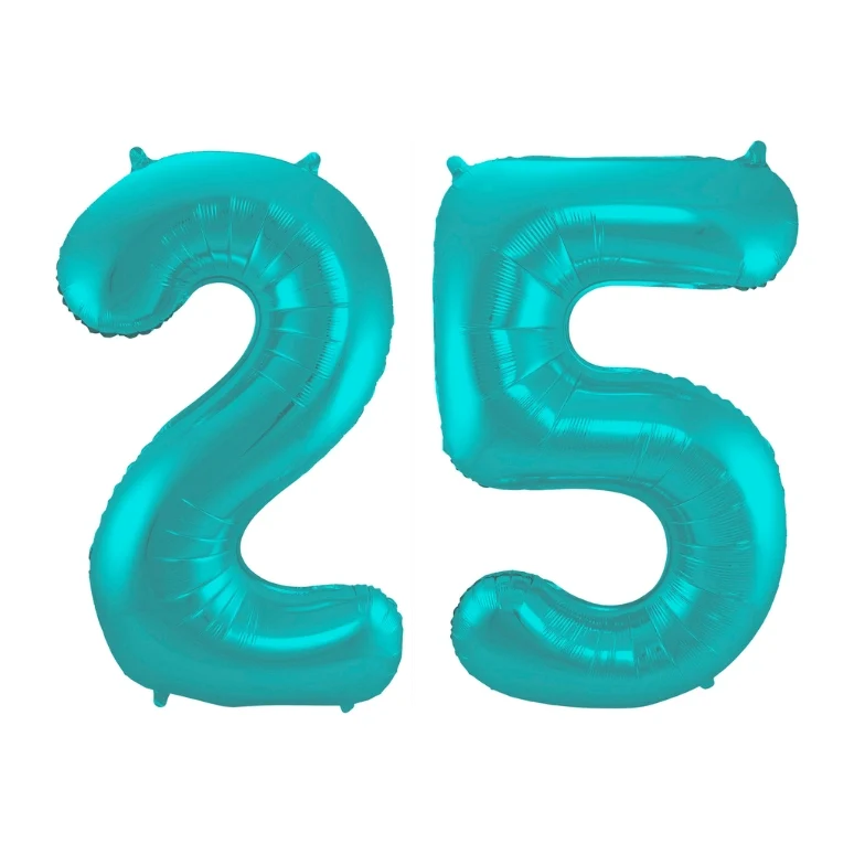Folieballon 25 jaar metallic pastel aqua mat 86cm