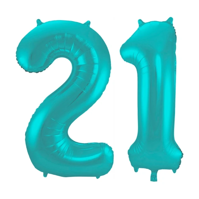 Folieballon 21 jaar metallic pastel aqua mat 86cm