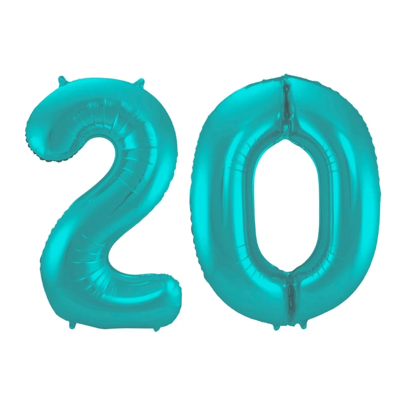 Folieballon 20 jaar metallic pastel aqua mat 86cm