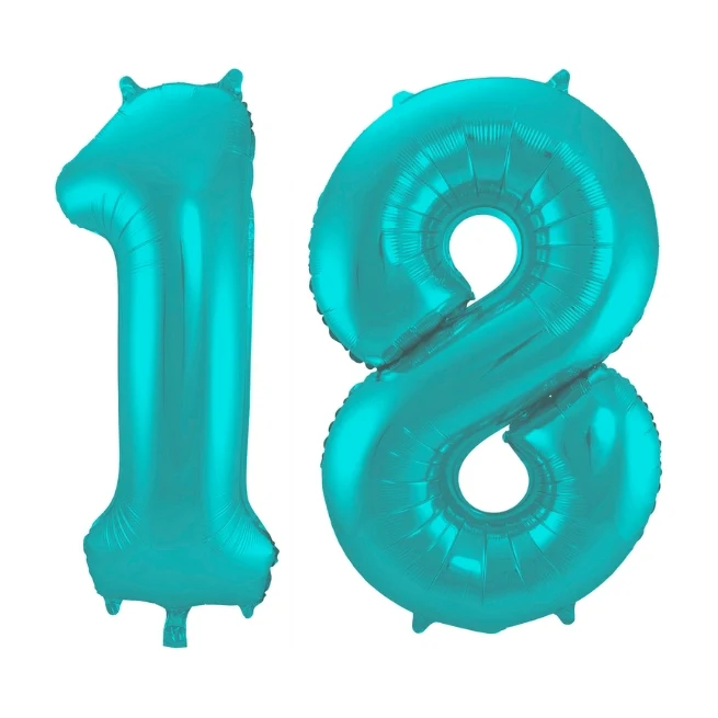 Folieballon 18 jaar metallic pastel aqua mat 86cm