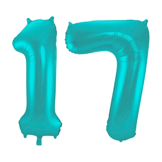 Folieballon 17 jaar metallic pastel aqua mat 86cm