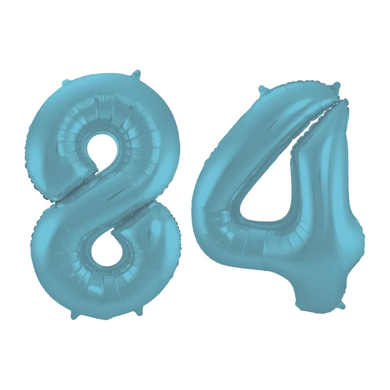 Folieballon 84 jaar metallic pastel blauw mat 86cm