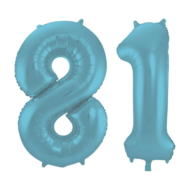 Folieballon 81 jaar metallic pastel blauw mat 86cm