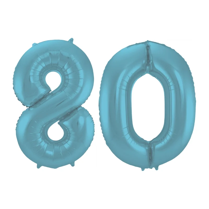 Folieballon 80 jaar metallic pastel blauw mat 86cm