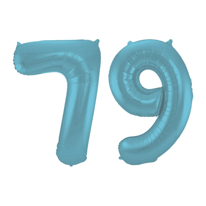 Folieballon 79 jaar metallic pastel blauw mat 86cm