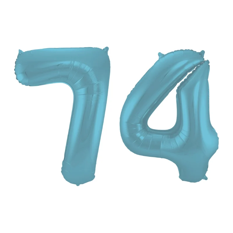 Folieballon 74 jaar metallic pastel blauw mat 86cm