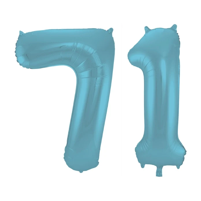 Folieballon 71 jaar metallic pastel blauw mat 86cm
