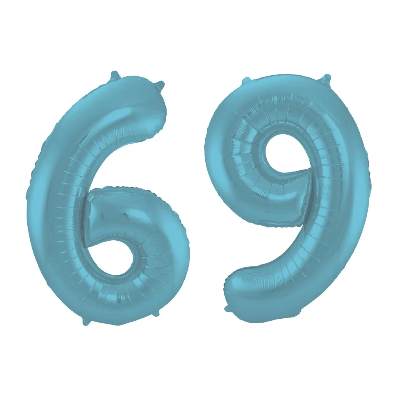 Folieballon 69 jaar metallic pastel blauw mat 86cm