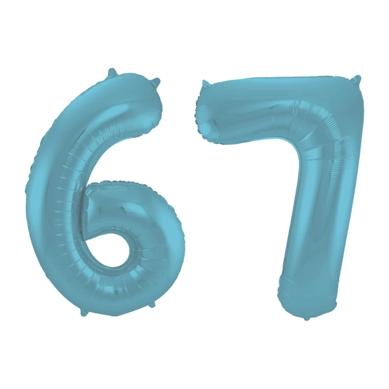 Folieballon 67 jaar metallic pastel blauw mat 86cm