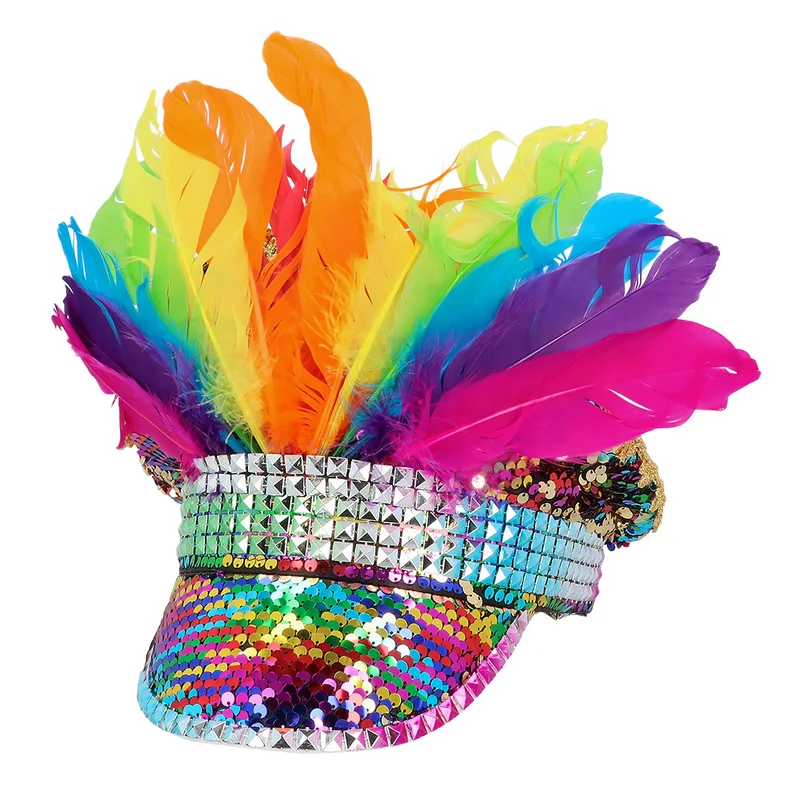 Regenboog glitter pet met veren