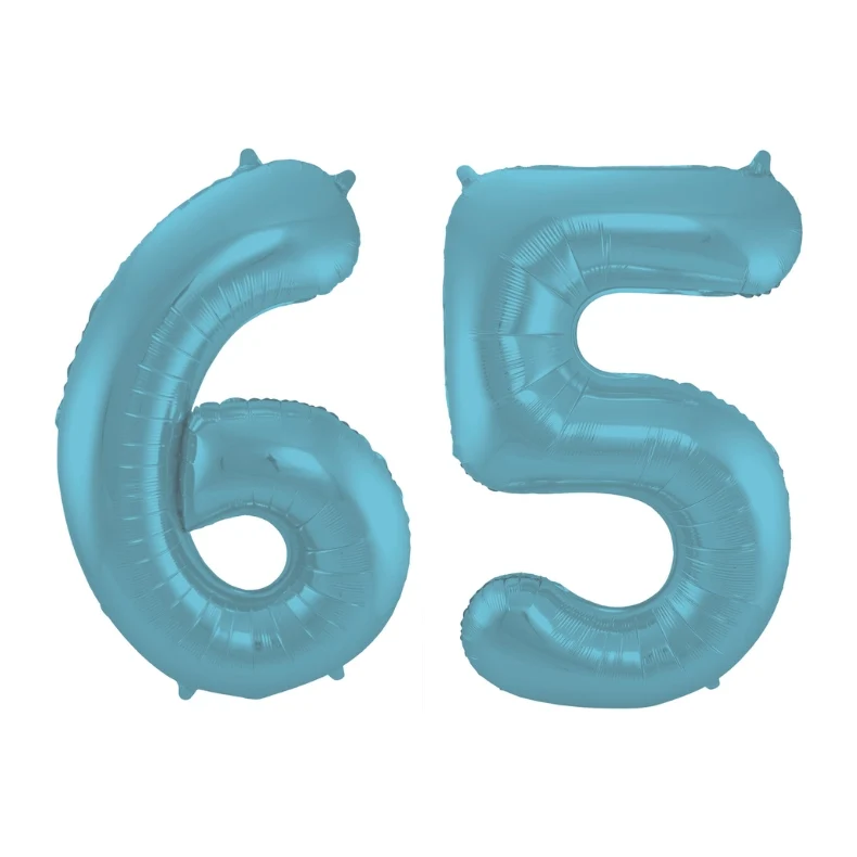 Folieballon 65 jaar metallic pastel blauw mat 86cm