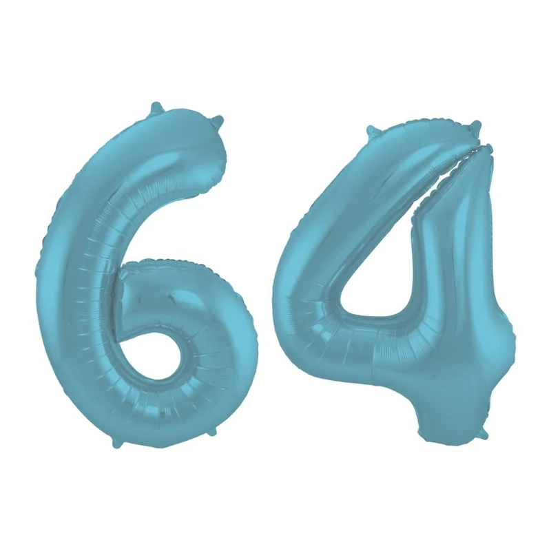 Folieballon 64 jaar metallic pastel blauw mat 86cm