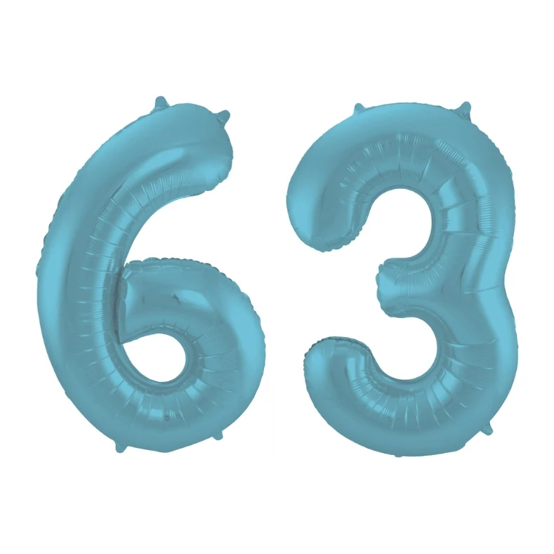 Folieballon 63 jaar metallic pastel blauw mat 86cm