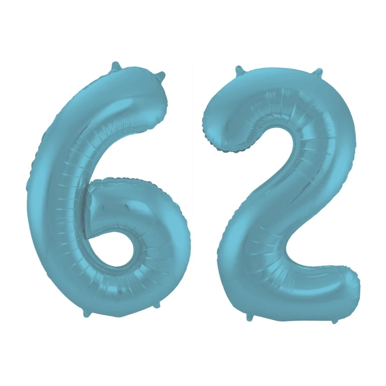 Folieballon 62 jaar metallic pastel blauw mat 86cm