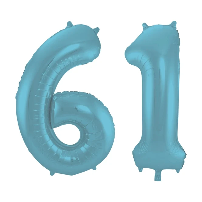 Folieballon 61 jaar metallic pastel blauw mat 86cm
