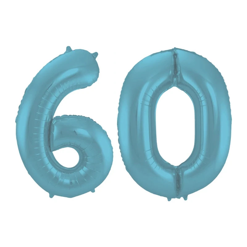 Folieballon 60 jaar metallic pastel blauw mat 86cm