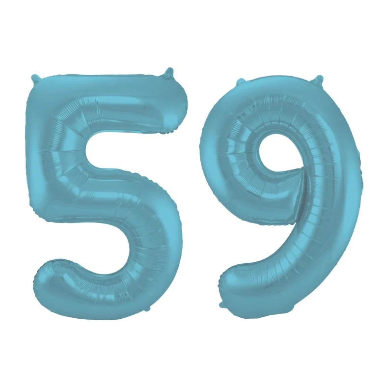 Folieballon 59 jaar metallic pastel blauw mat 86cm