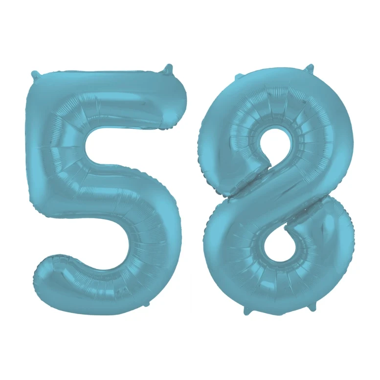 Folieballon 58 jaar metallic pastel blauw mat 86cm