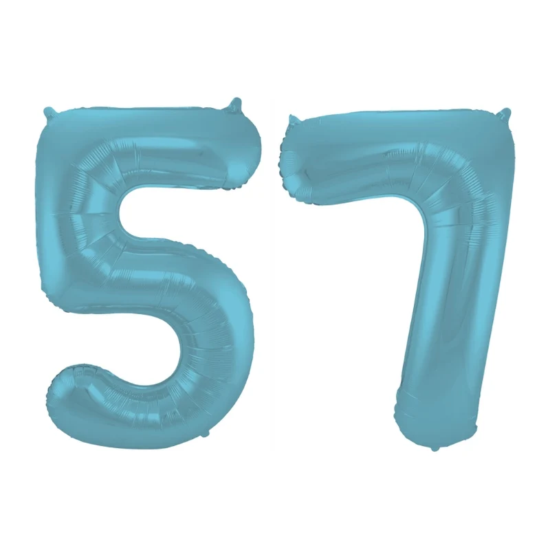Folieballon 57 jaar metallic pastel blauw mat 86cm