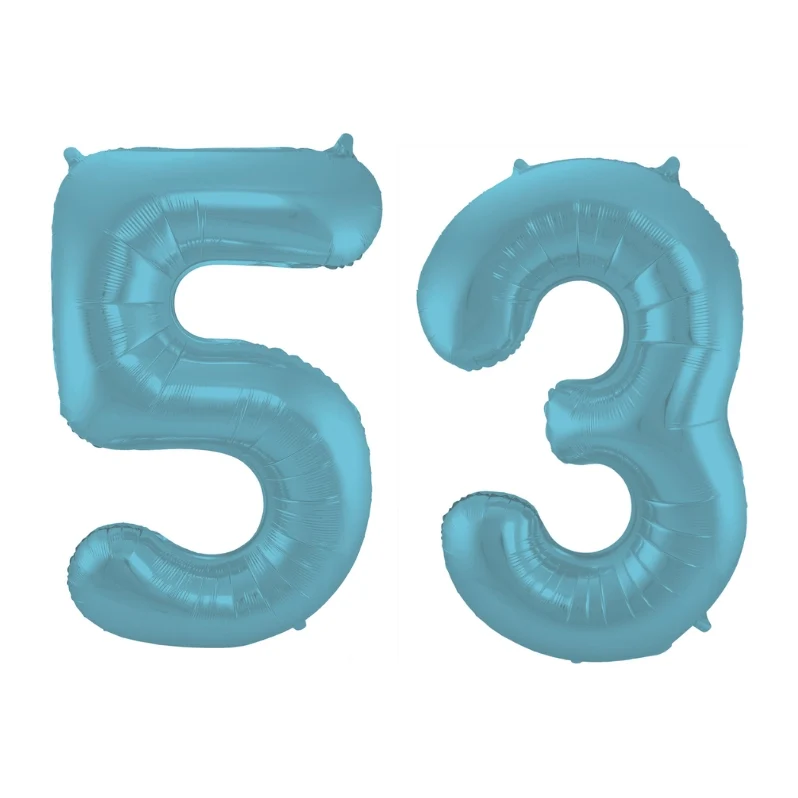 Folieballon 53 jaar metallic pastel blauw mat 86cm