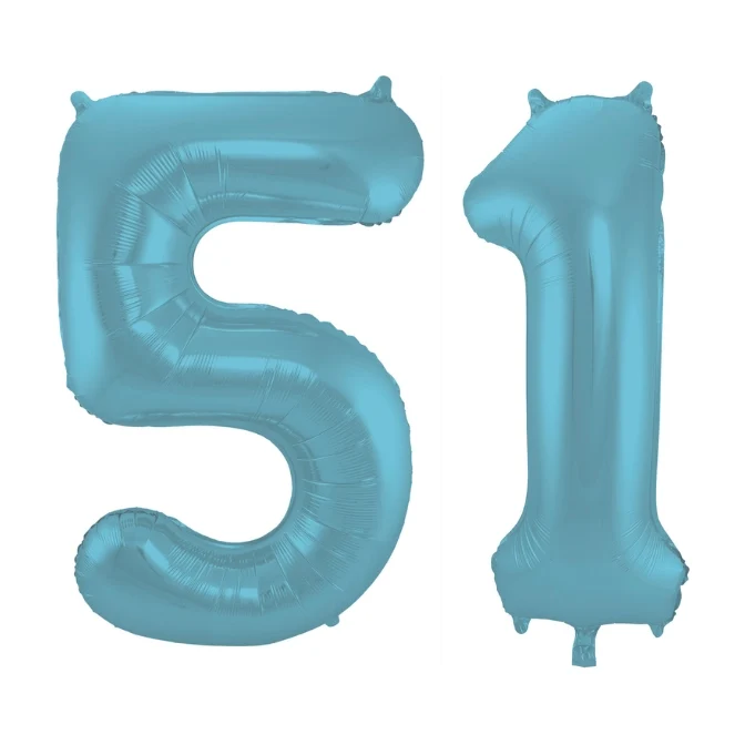 Folieballon 51 jaar metallic pastel blauw mat 86cm