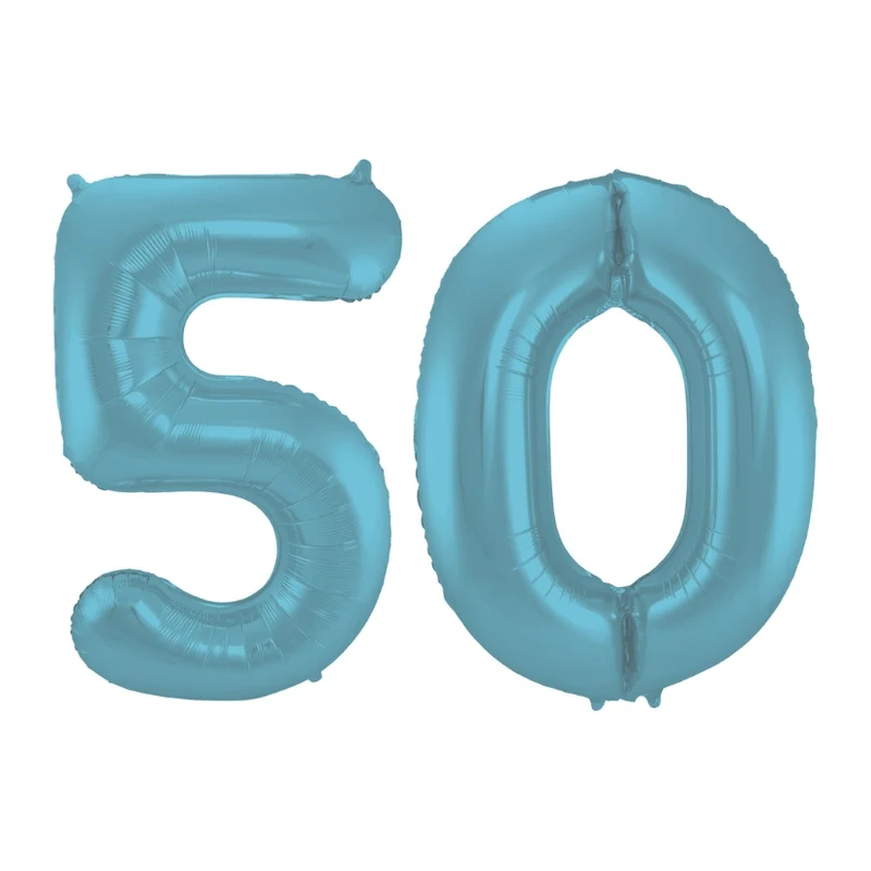 Folieballon 50 jaar metallic pastel blauw mat 86cm